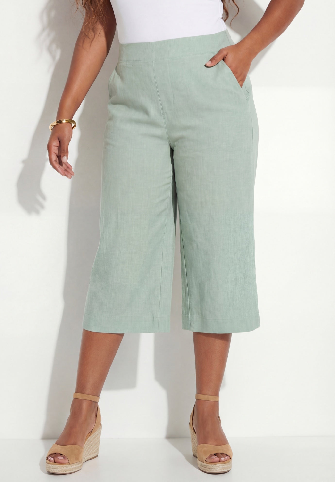 Flat Front Linen Capri image number 0