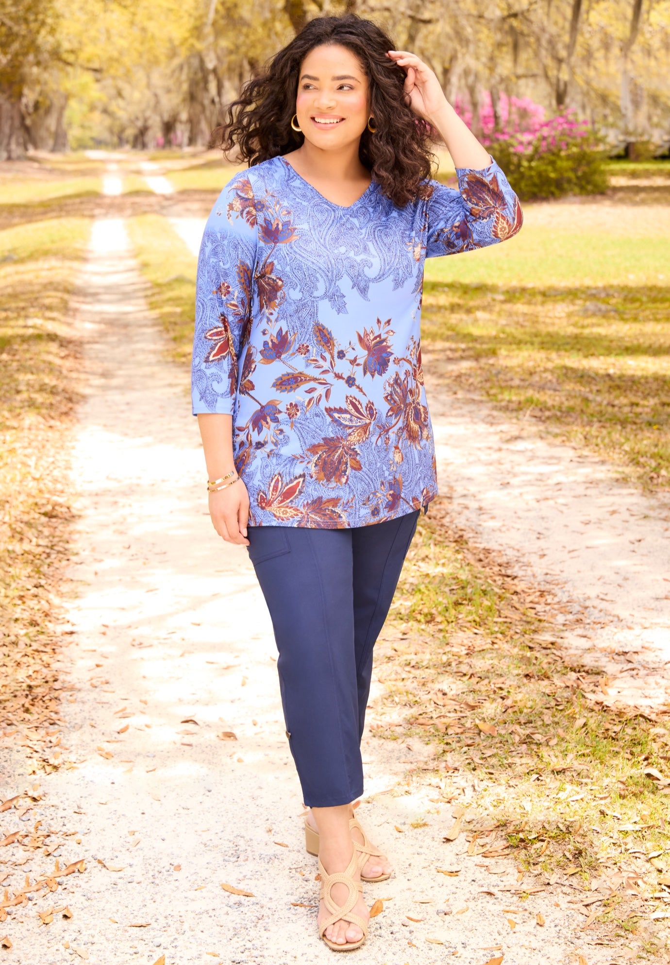 V-Neck Placement Print Top image number 3