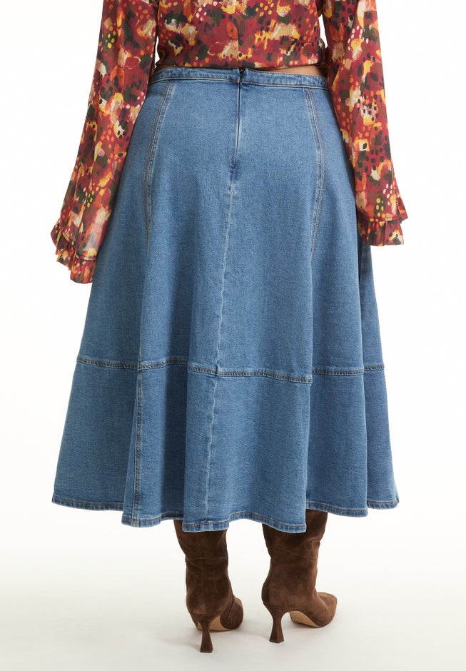 Fit-And-Flare Denim Midi Skirt image number 1