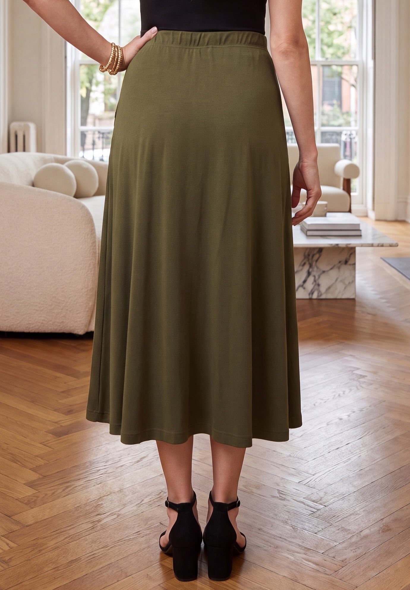 Soft Ease Cotton Knit Swing Skirt image number 1