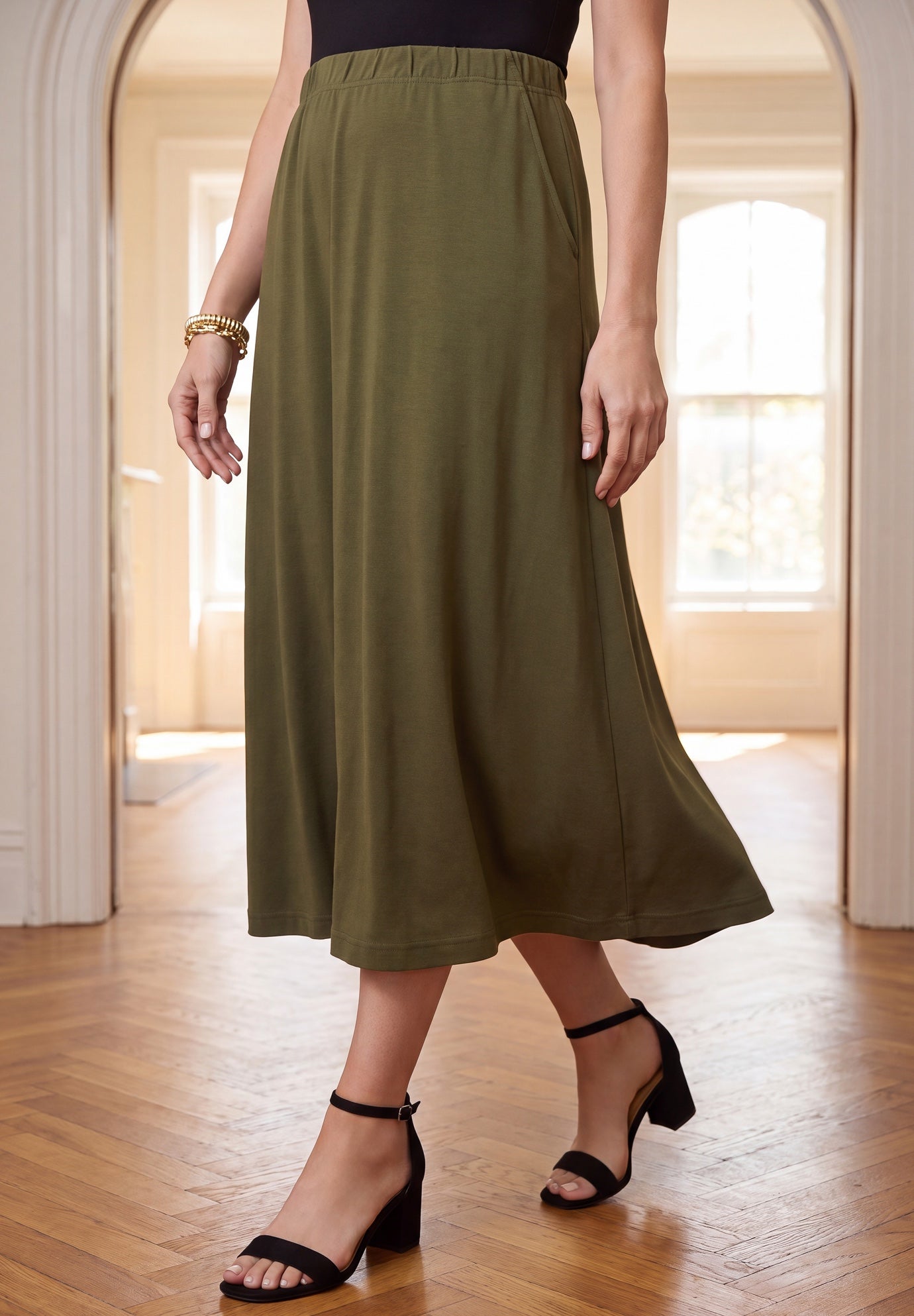 Soft Ease Cotton Knit Swing Skirt image number 0