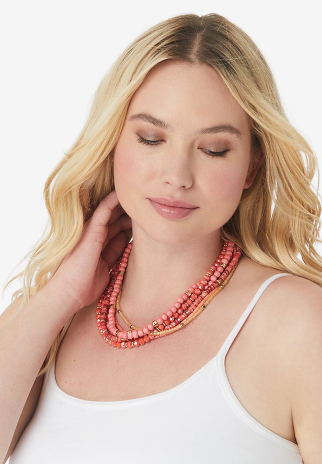 Wood & Glass Beaded Layered Necklace image number 0