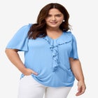 Stretch Knit V-neck Ruffle Front Tunic image number null