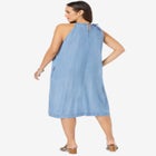 Denim&nbsp;Tie-Neck Dress image number null