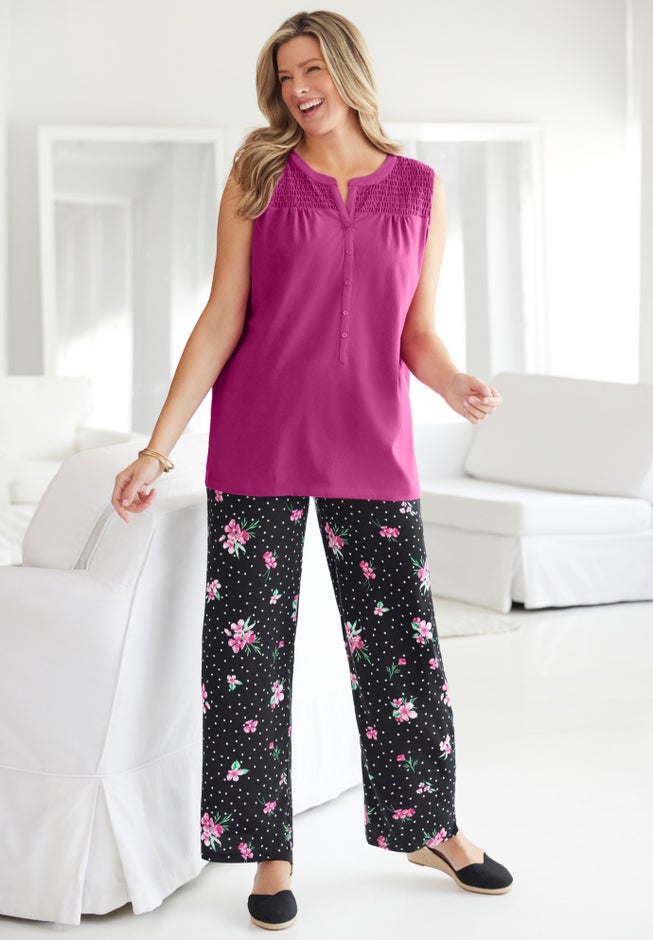 Smocked Henley Tank Top image number 4