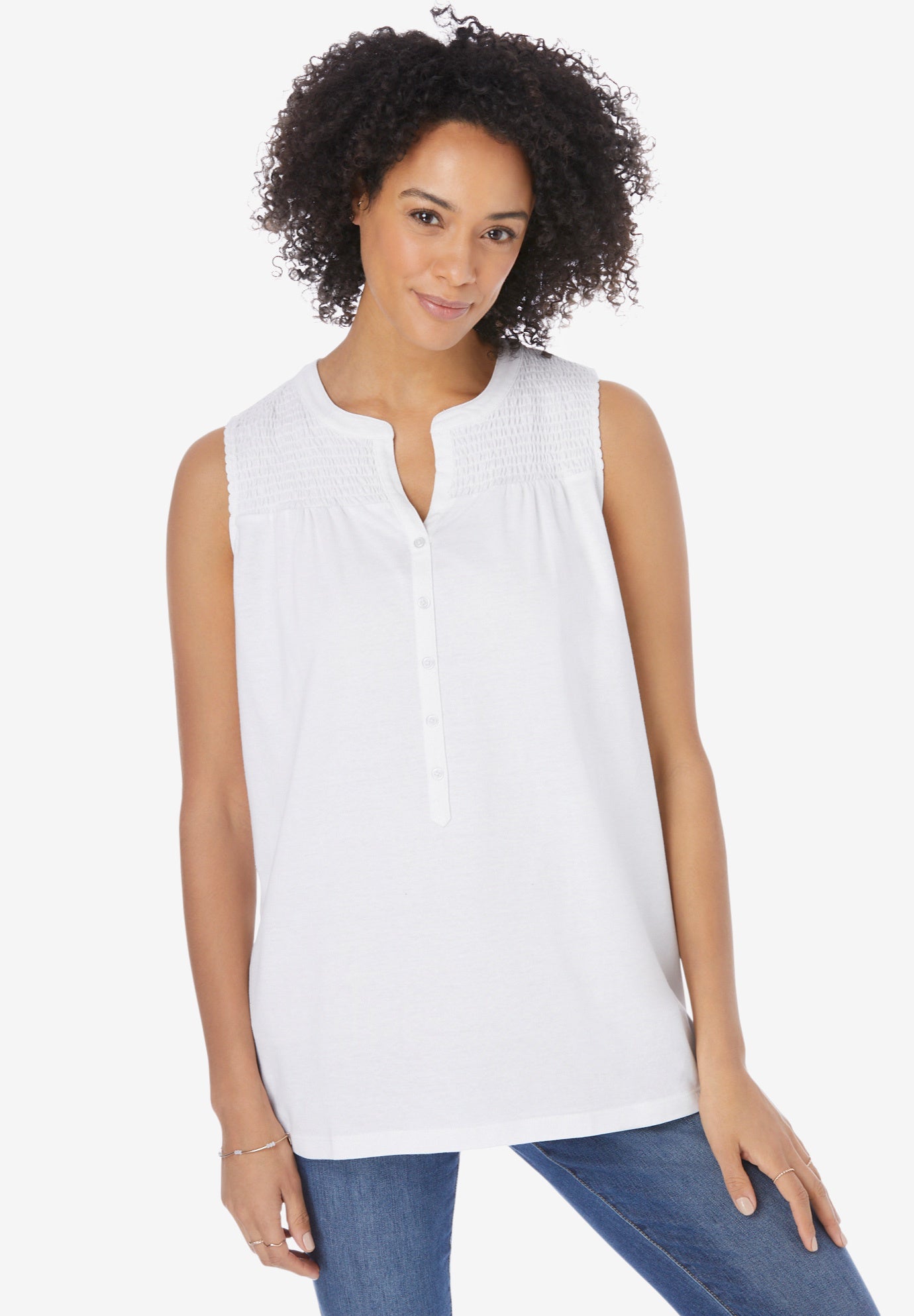 Smocked Henley Tank Top image number 0
