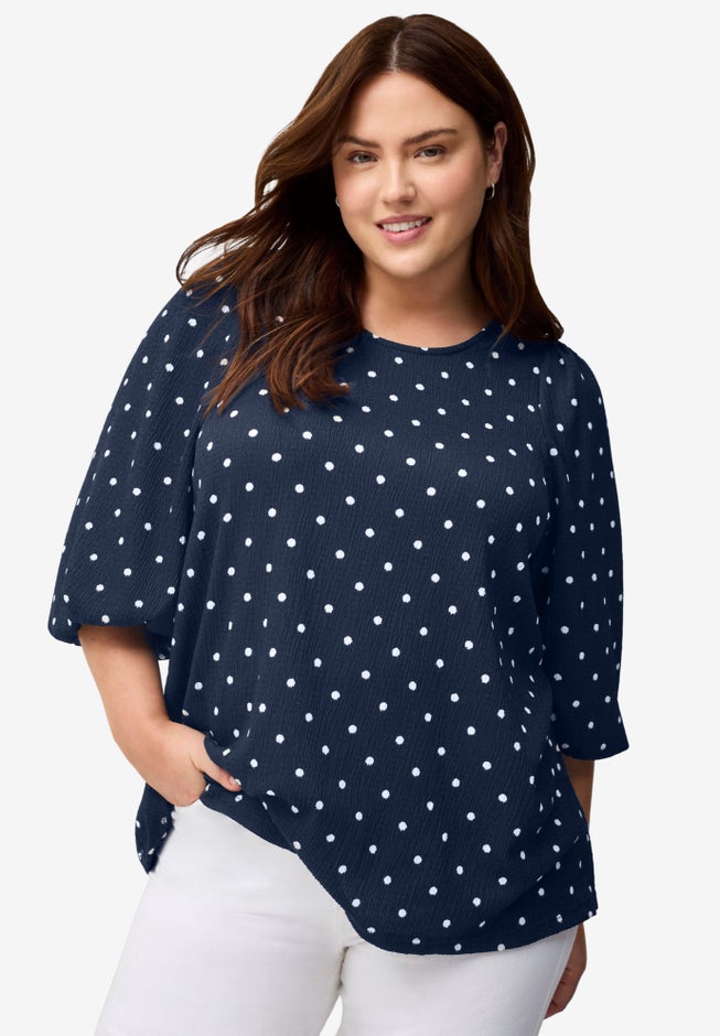 Textured Knit Blouson Sleeve Tee image number null