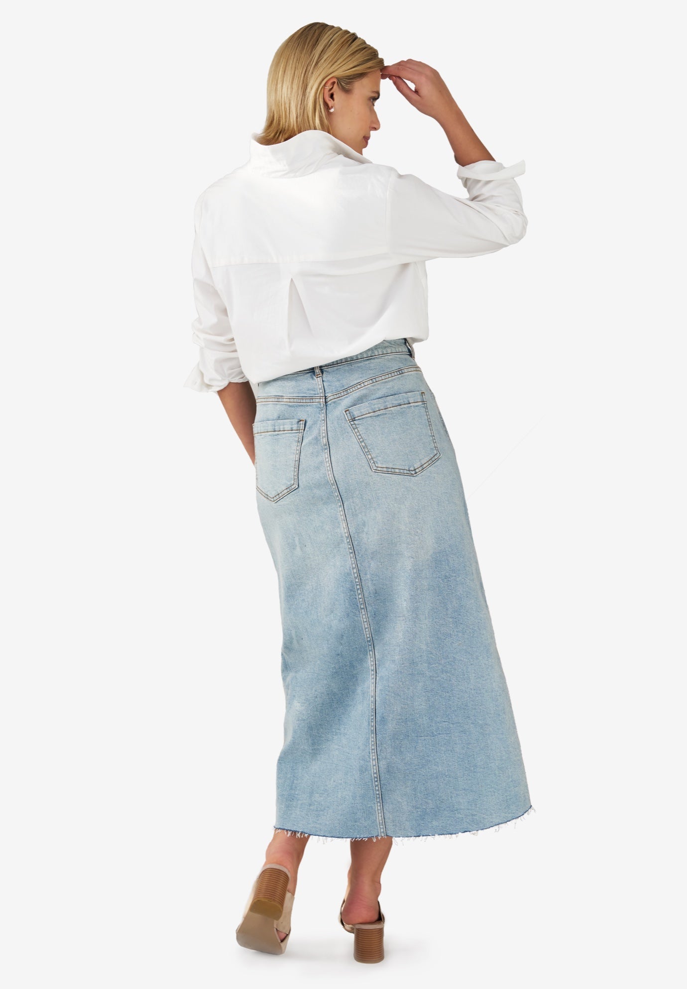 High-Waist 5 Pocket Stretch Denim Maxi Skirt image number 1