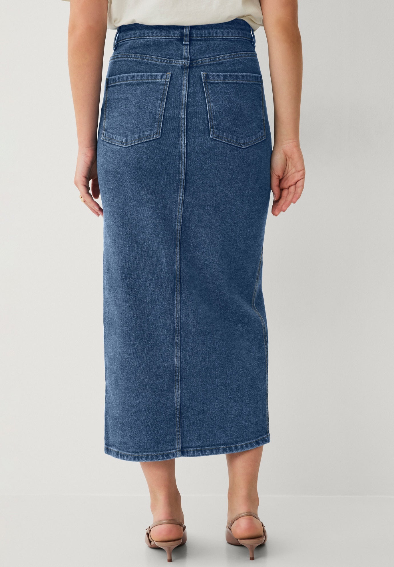High-Waist 5 Pocket Stretch Denim Maxi Skirt image number 1