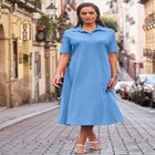 Stretch Cotton Notch Neck Midi Dress image number null
