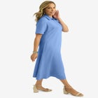 Stretch Cotton Notch Neck Midi Dress image number null
