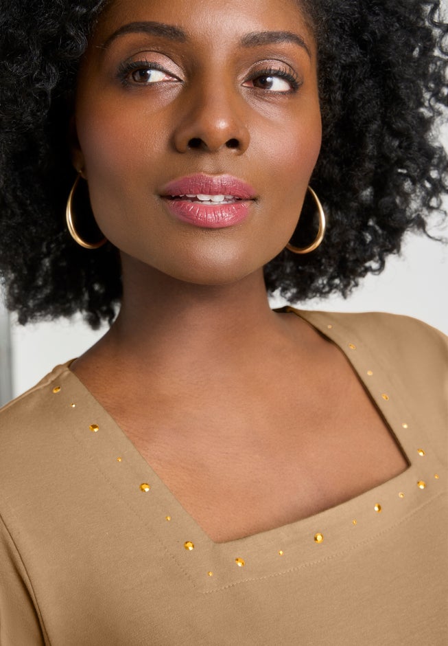 Stretch Cotton Studded Square Neck Tunic image number 3