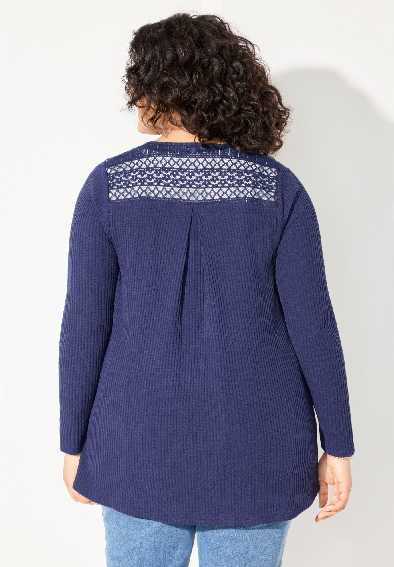 Waffle Knit Lace Back Cardigan image number 1