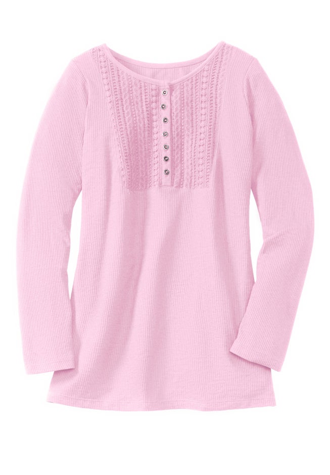 Waffle Thermal Lace Bib Henley Tee image number 1