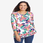 Perfect Printed Three-Quarter Sleeve V-Neck Tee image number null