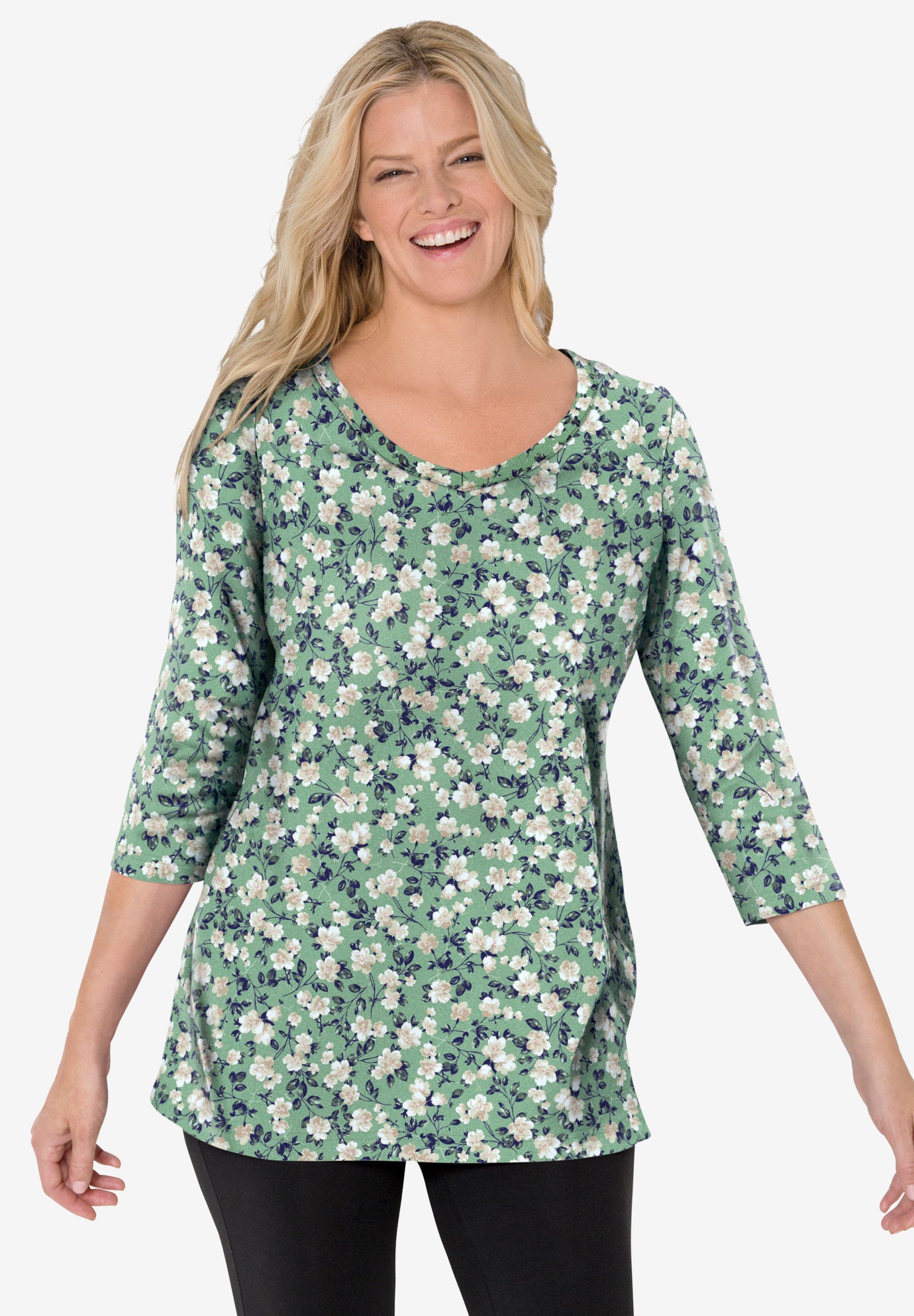 Perfect Printed Three-Quarter Sleeve V-Neck Tee image number 5