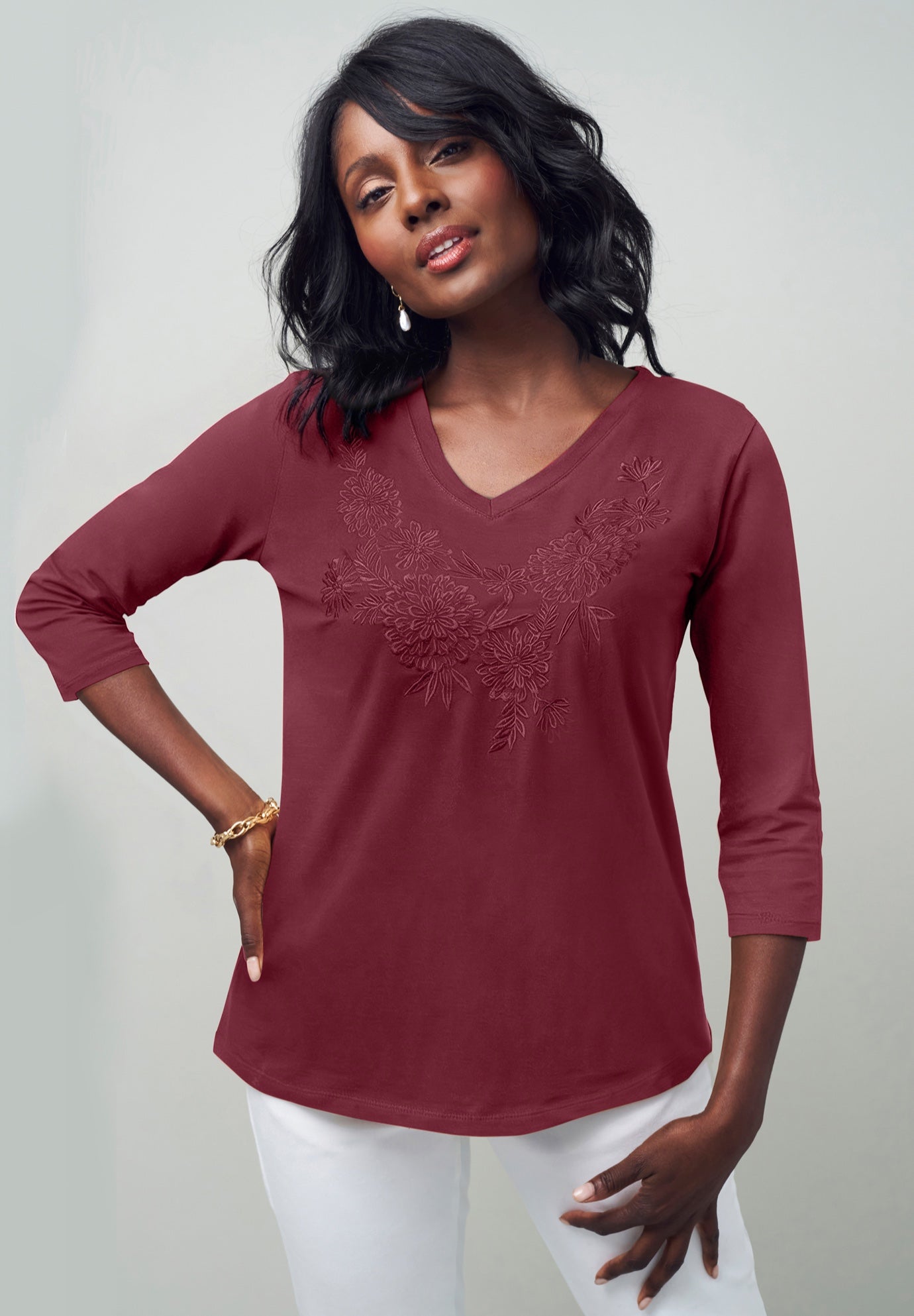 Stretch Cotton Embroidered Tee image number 0