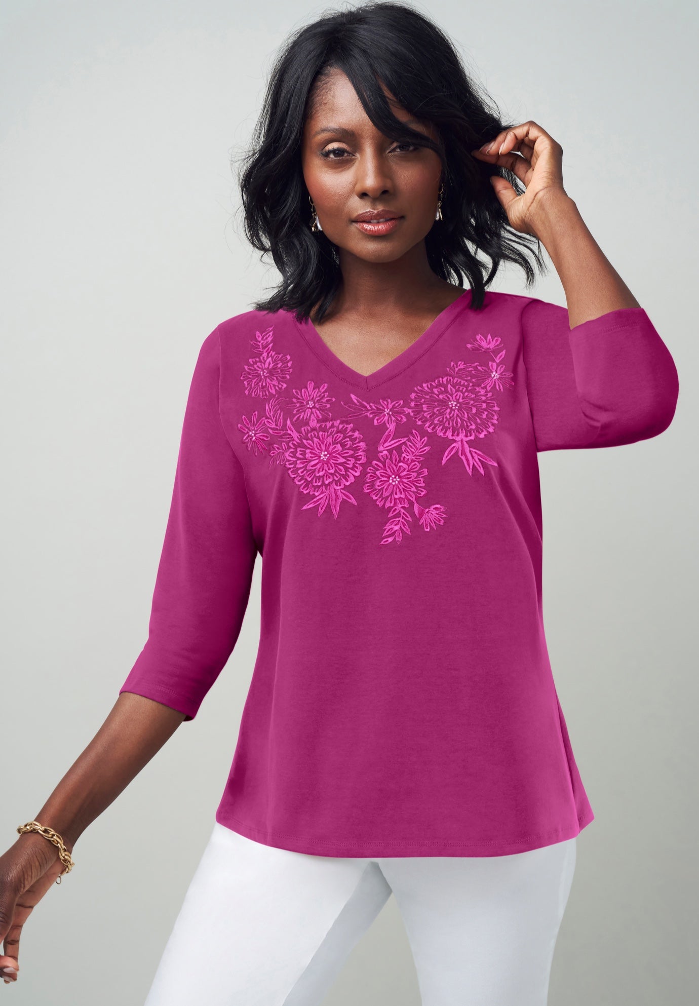 Stretch Cotton Embroidered Tee image number 0