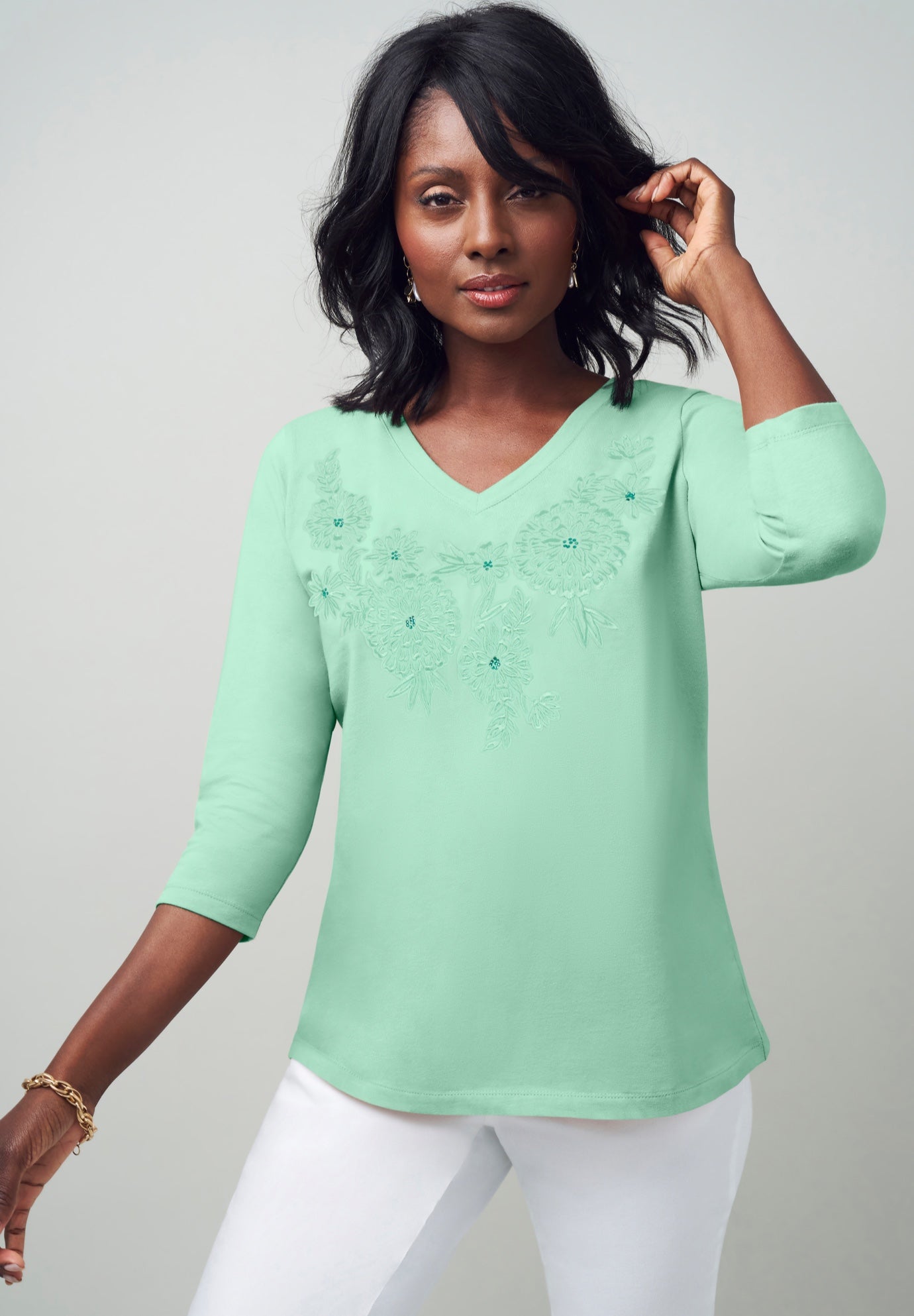 Stretch Cotton Embroidered Tee image number 0