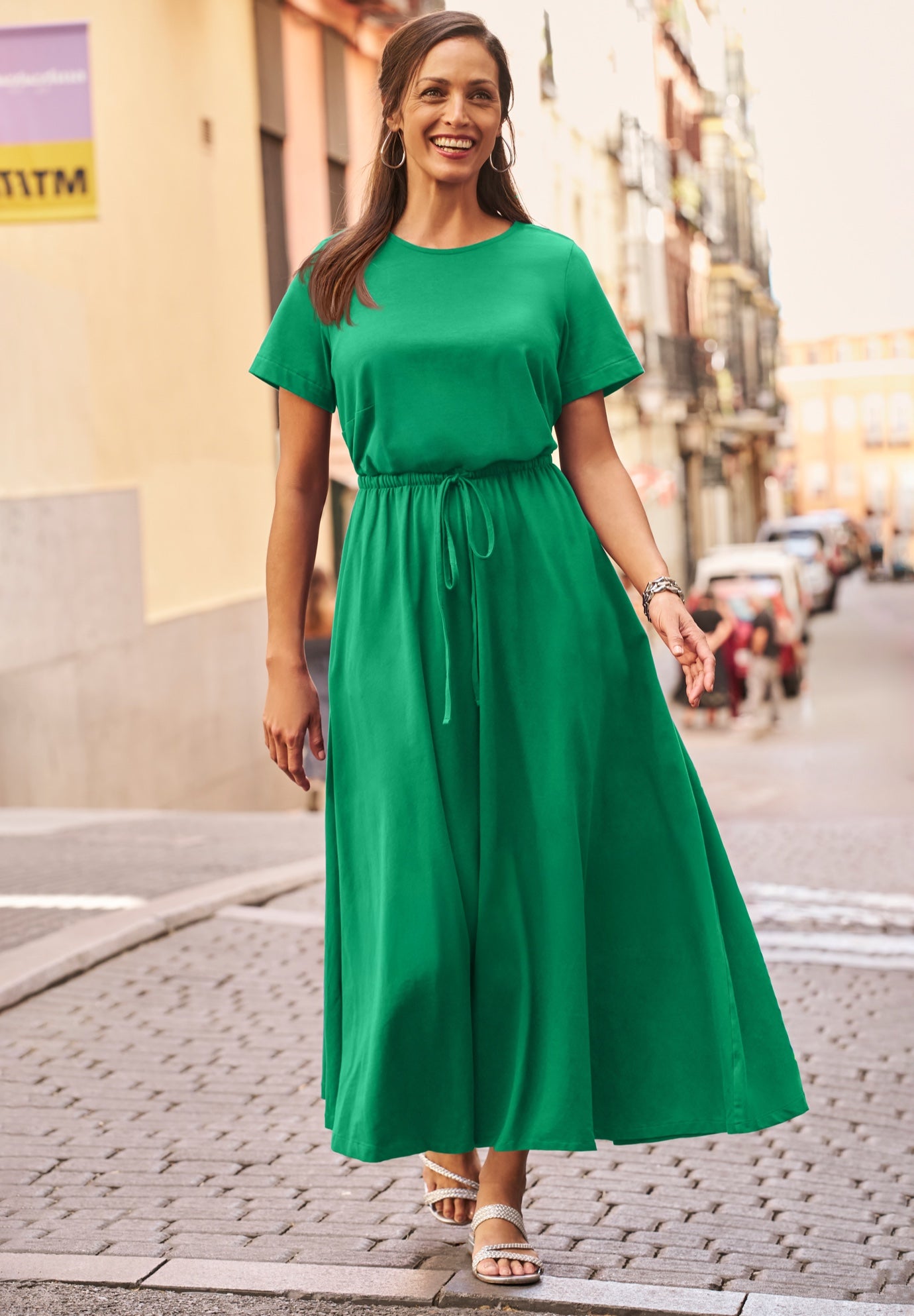 Stretch Cotton Drawstring Maxi Dress image number 0