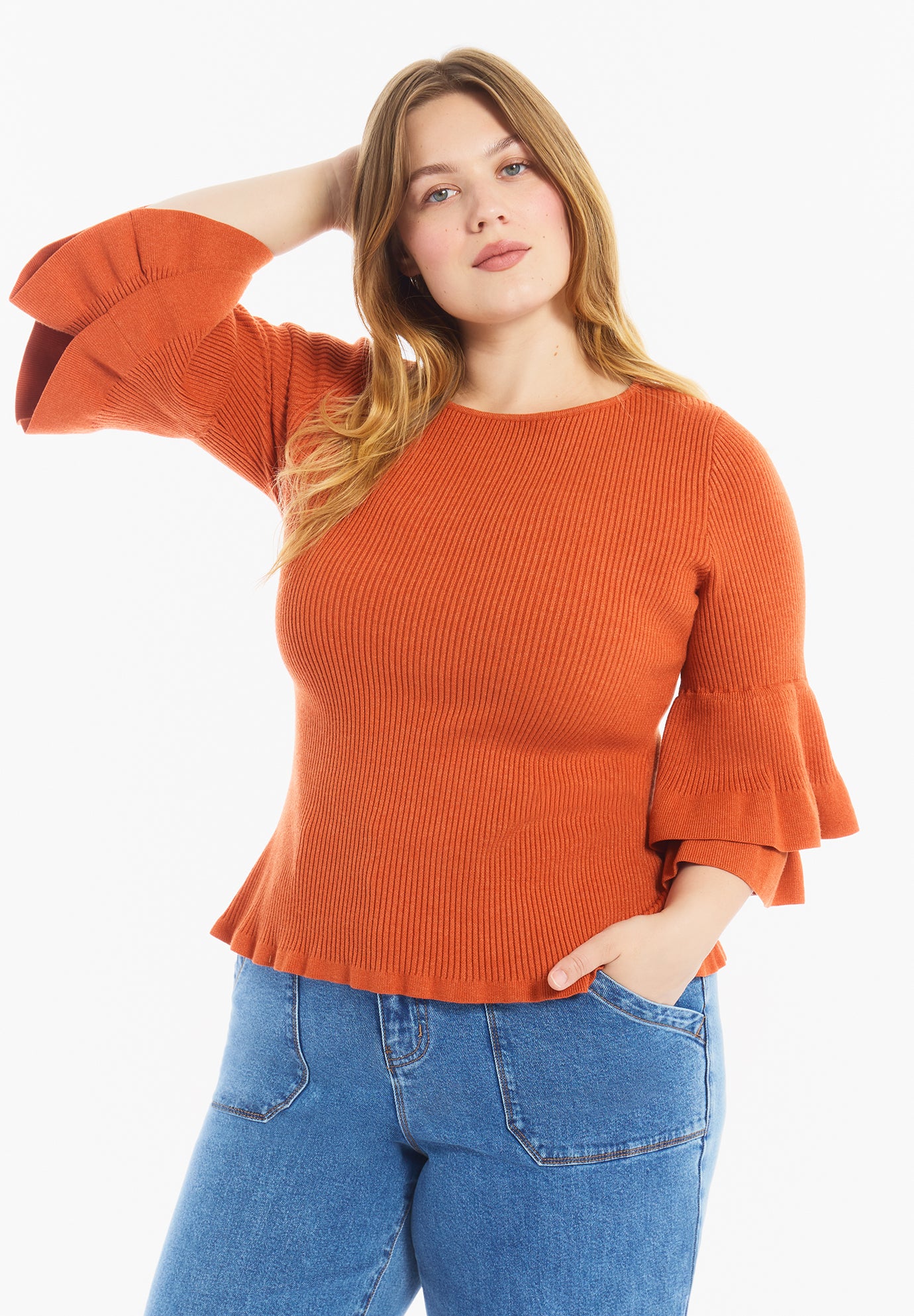 Ruffled Long-Sleeve Sweater image number 1