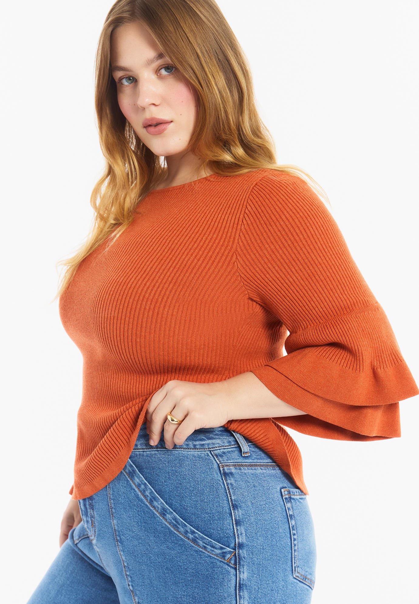 Ruffled Long-Sleeve Sweater image number 3