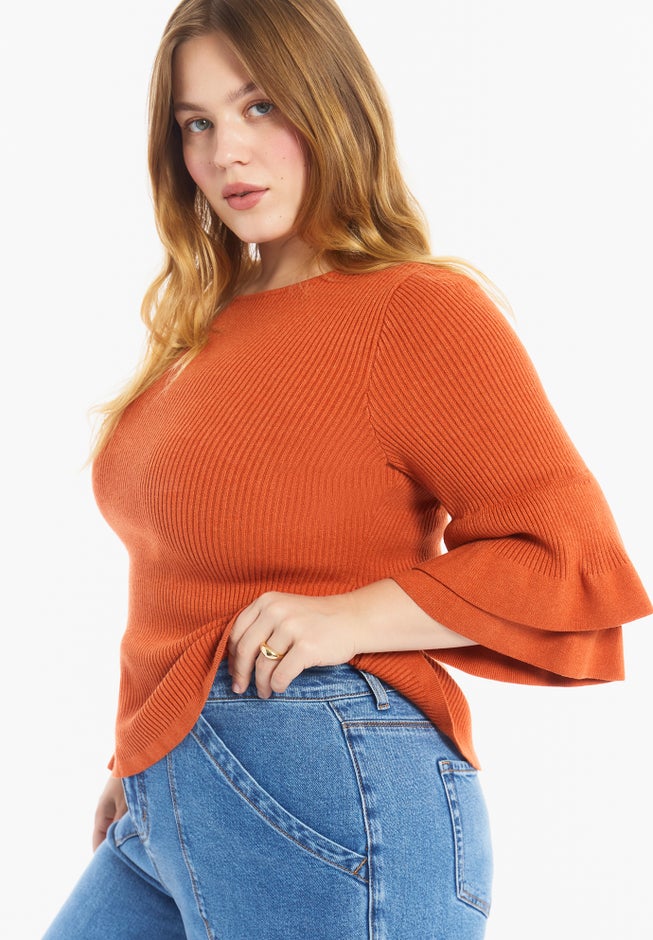 Ruffled Long-Sleeve Sweater image number 3