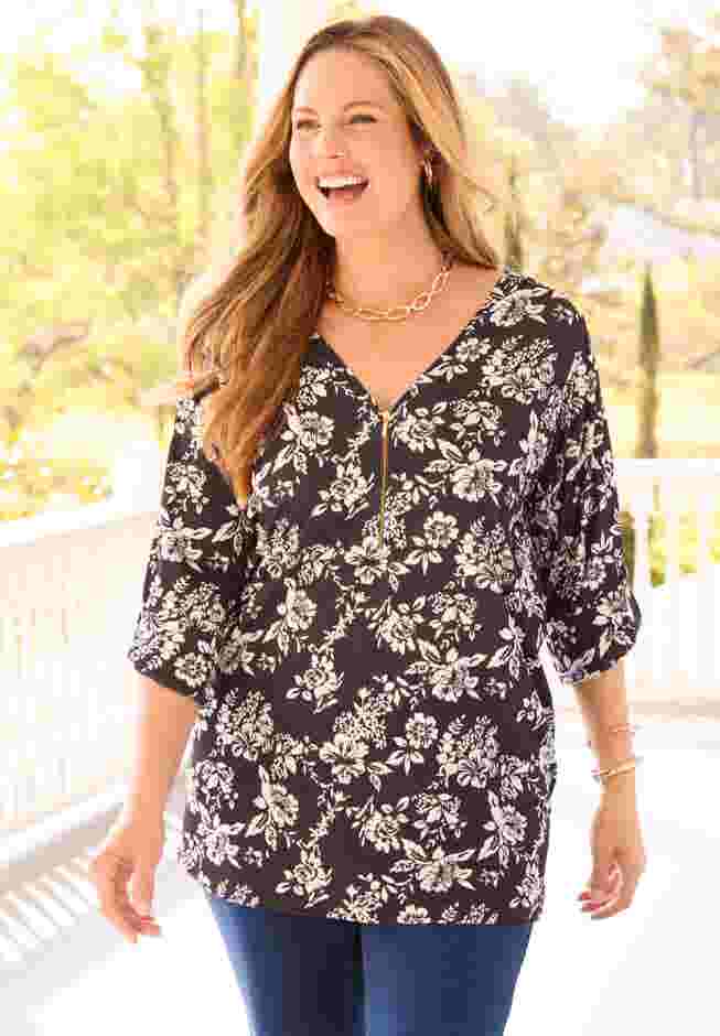 Dream Drape Zip V-Neck Top image number 0