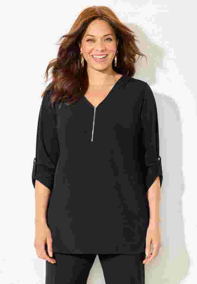 Dream Drape Zip V-Neck Top image number 0