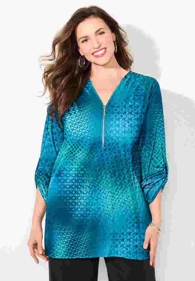 Dream Drape Zip V-Neck Top image number 0