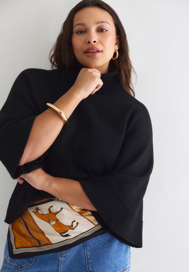 Wide-Sleeve Turtleneck Sweater image number 1