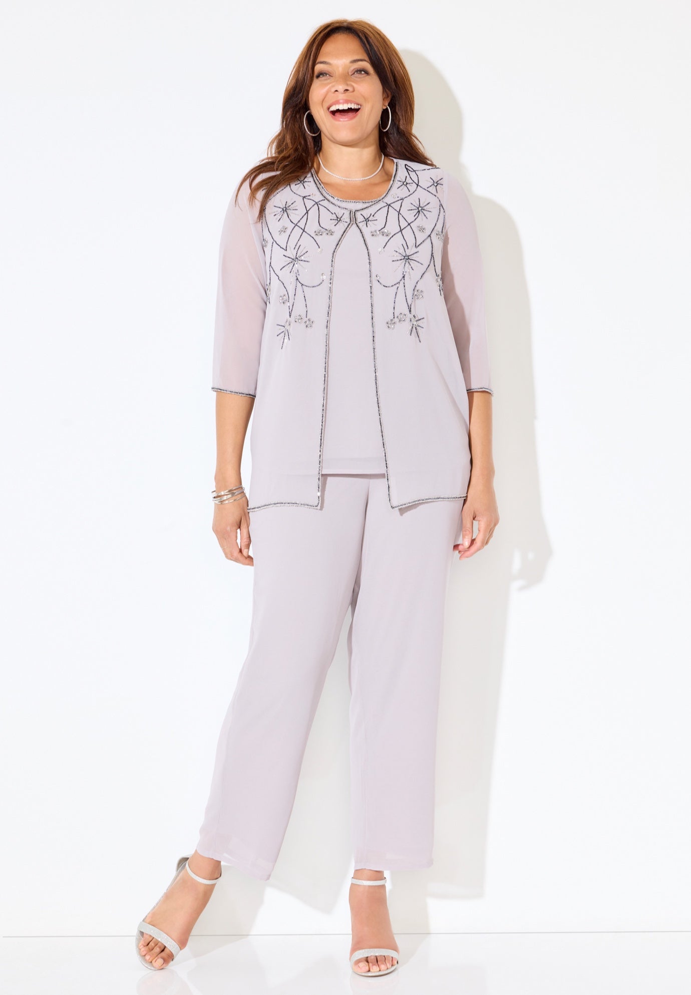 Floral Border 3-Piece Pant Suit image number 0