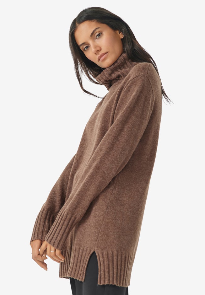Ribbed Turtleneck Tunic Sweater image number 2