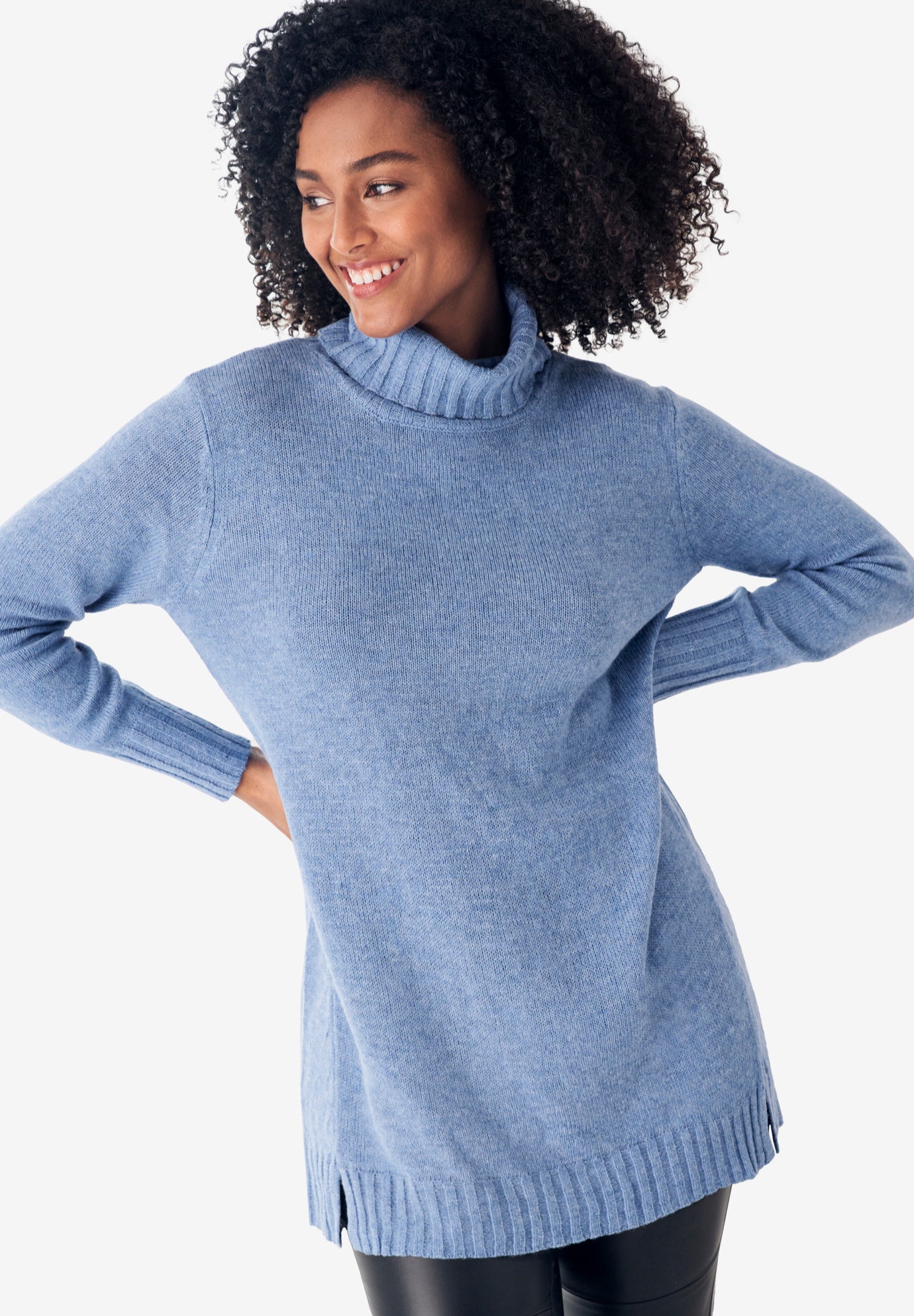 Ribbed Turtleneck Tunic Sweater image number 0