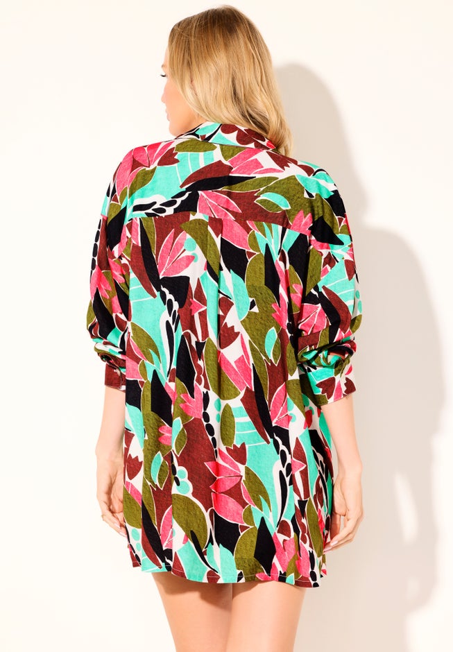 Oversized Buttondown Lounge Cover Up Shirt image number 6