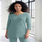 Plus Size Three-Quarter Sleeve Notch Neck Soft Knit Tunic image number 0