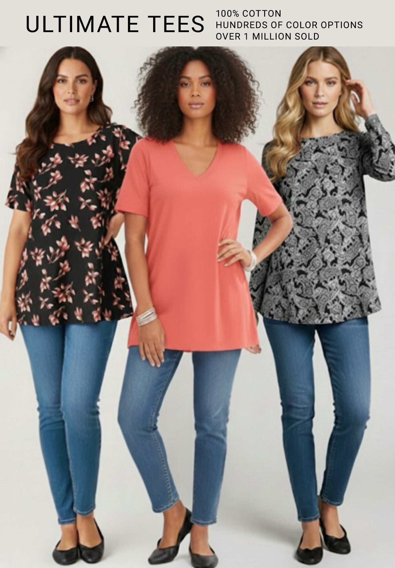 Plus Size Three-Quarter Sleeve Notch Neck Soft Knit Tunic image number 4