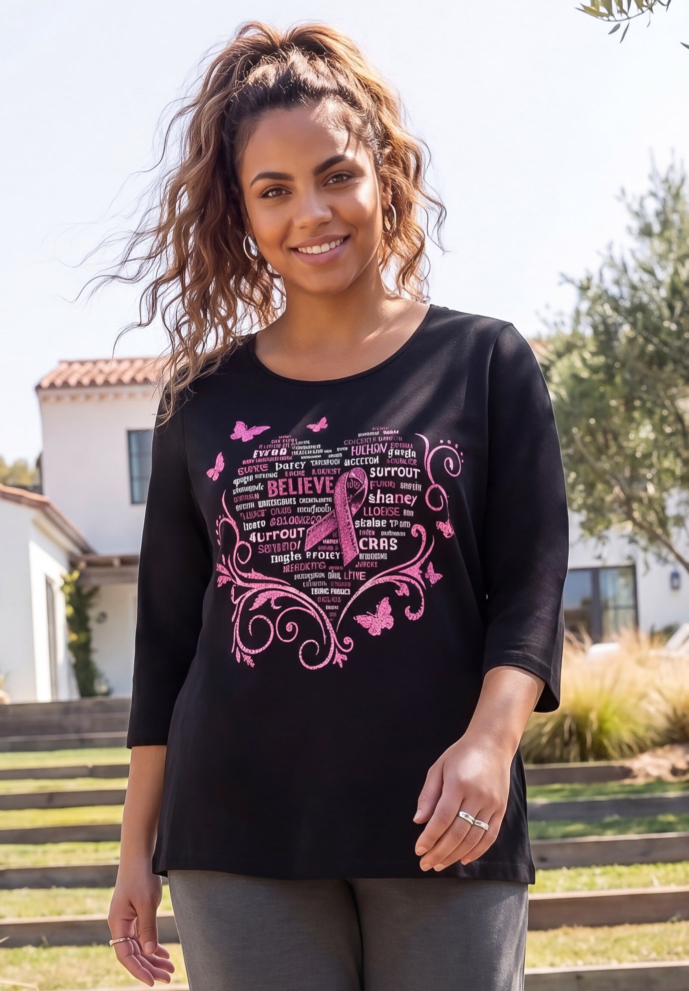 Scoopneck Breast Cancer Awareness Tee image number 0