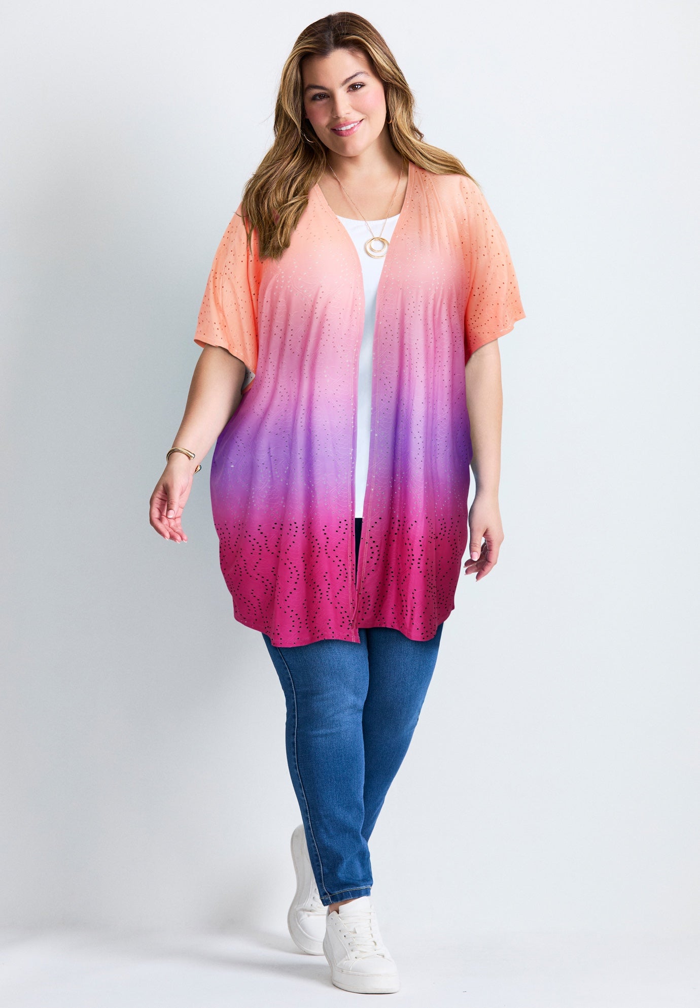 Knit Eyelet Kimono image number 0