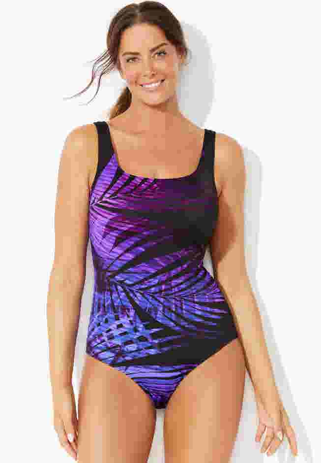 Chlorine Resistant Square Neck Tank One Piece Swimsuit image number 0