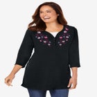 7-Day Layered-Look Embroidered Henley Tunic image number null