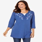 Layered-Look Embroidered Henley Tunic image number 0