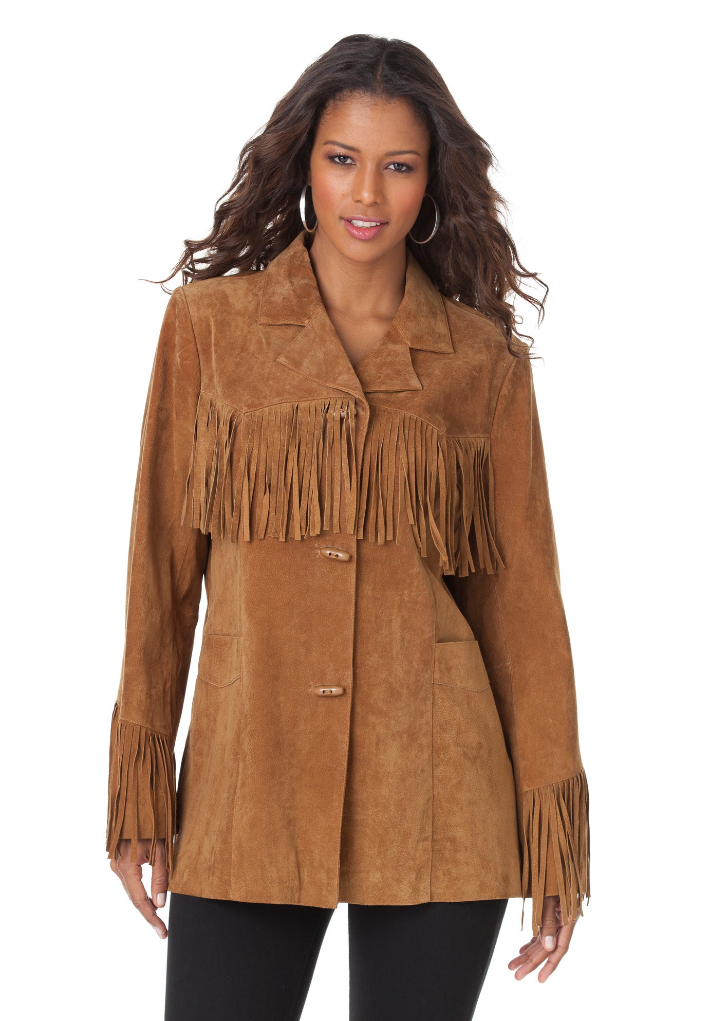 Plus Size Fringe Suede Jacket image number 2
