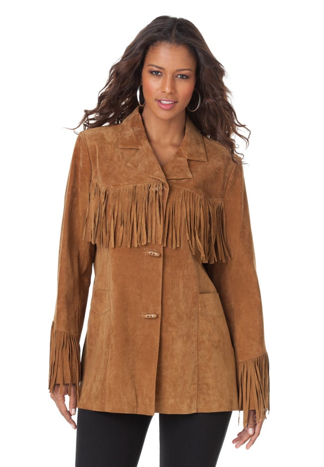 Plus Size Fringe Suede Jacket image number 2