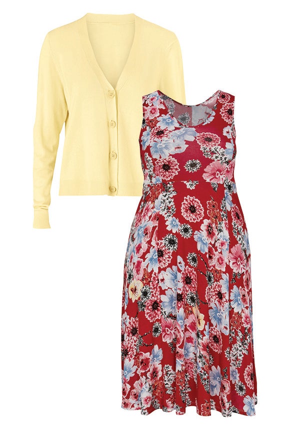 Stretch Jersey Knit Sleeveless Scoop Neck Fit and Flare Dress image number 3