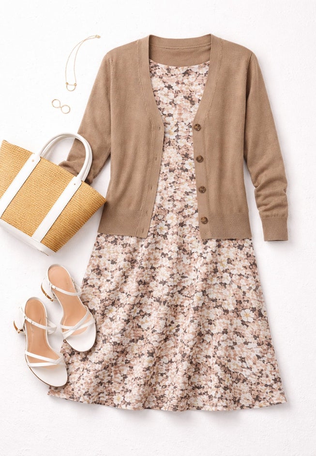 Stretch Jersey Knit Sleeveless Scoop Neck Fit and Flare Dress image number 2