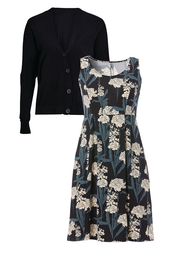 Stretch Jersey Knit Sleeveless Scoop Neck Fit and Flare Dress image number 2