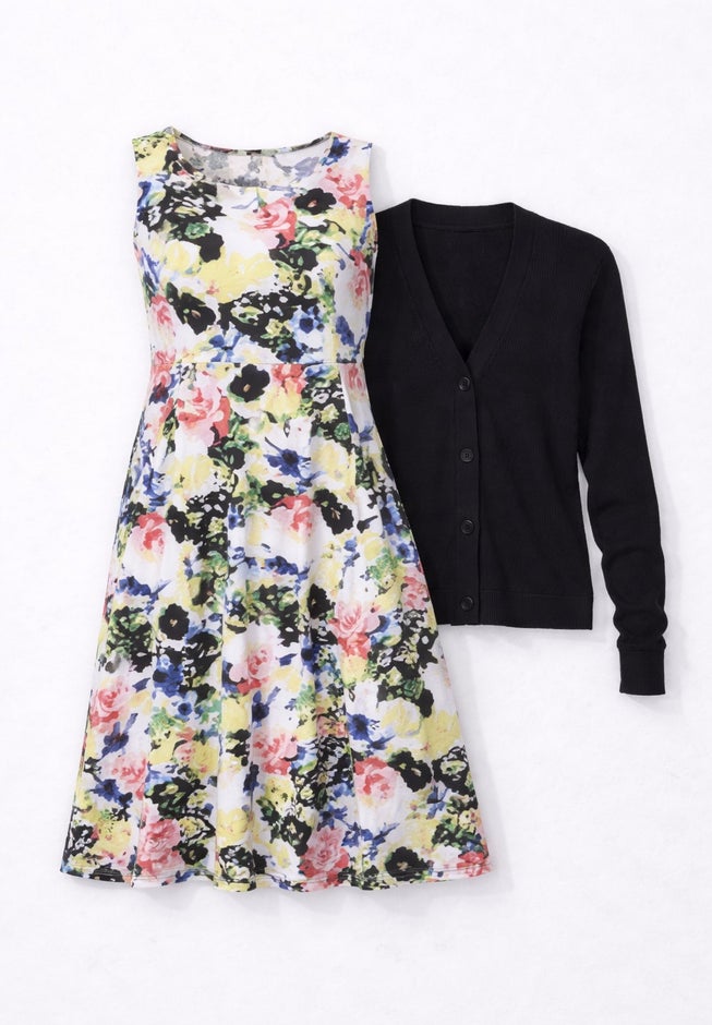 Stretch Knit Scoop Neck Sleeveless Fit And Flare Dress image number 2