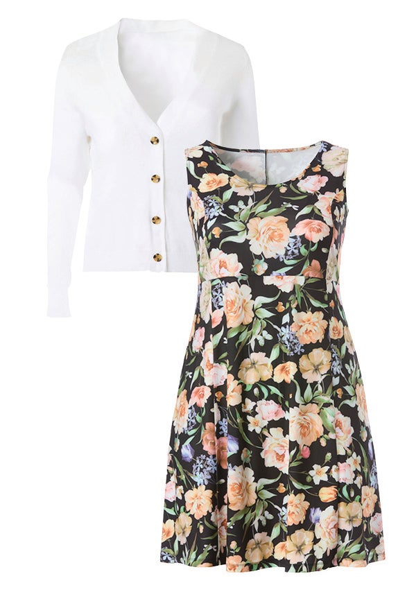 Stretch Jersey Knit Sleeveless Scoop Neck Fit and Flare Dress image number 2