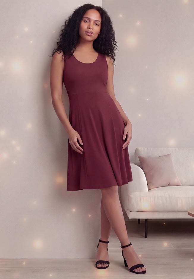 Stretch Jersey Knit Sleeveless Scoop Neck Fit and Flare Dress image number 2